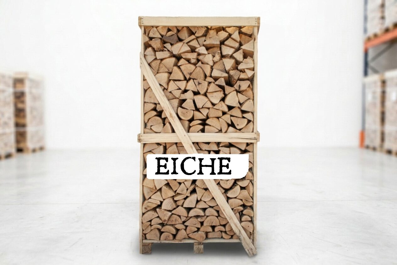 18RMLabelEiche_1_8_f2c01343-d3db-45ca-8f5b-4751a59c3e93.jpg Brennholz Palette – Eiche – 25 cm – kammergetrocknet – 1,8 RM – Bild 1