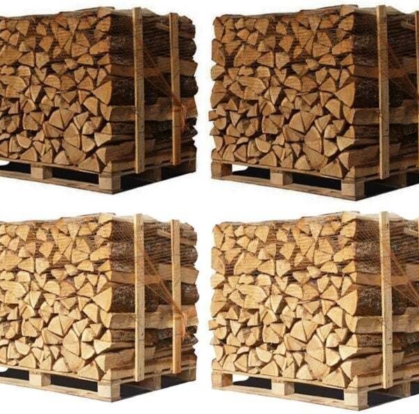 4 x Paletten (2 Weiß-Eiche + 2 Buche/Hainbuche) – 33 cm Holzscheite